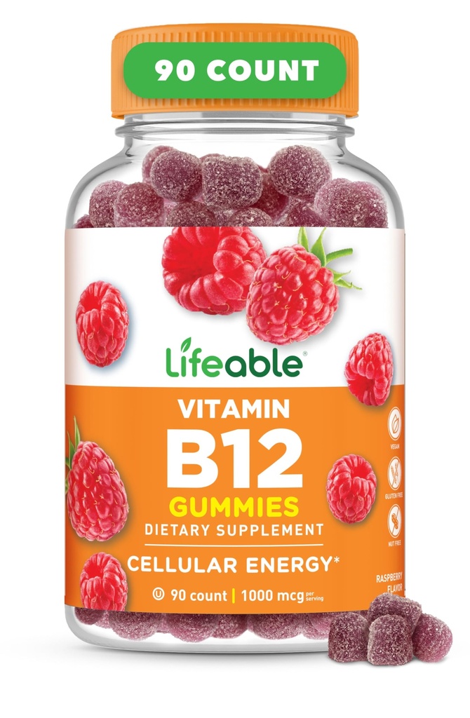 Lifeable Vitamin B12 Gummies untuk Orang dewasa 124; 1000 mcg 124; Tasting B12 Vitamin Agung 124; Non-GMO, Vegan B12 124; untuk Energi dan Metabolisme Dukungan 124; 90 Mimes