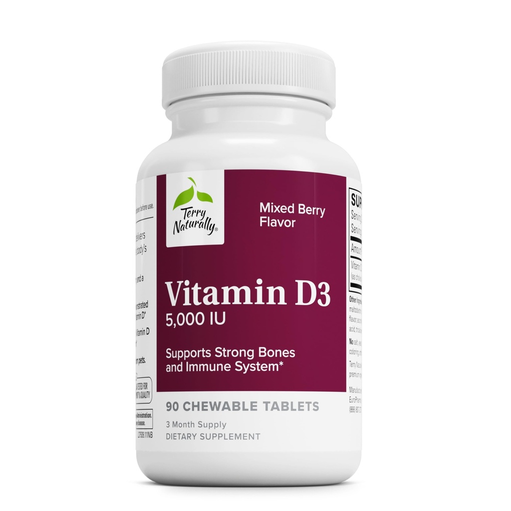 Terry Alamin D3 - Bone Health & Bone Strength Suplement - Dietary Supplement for Immune System & Brain - 5.000 IU Vitamin D Tablet dengan Mixed Berry Flavor - 90 Chewable Tablet