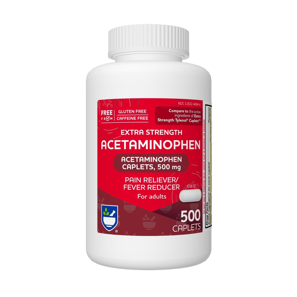 Rite Aid Extra Strength Acetaminofhen, 500mg - 500 Caplet = 124; Reliever nyeri & Fever Reducer for Migraines, Gabungan Pain, Muscle or Back Pain, dan Menstrual Pain