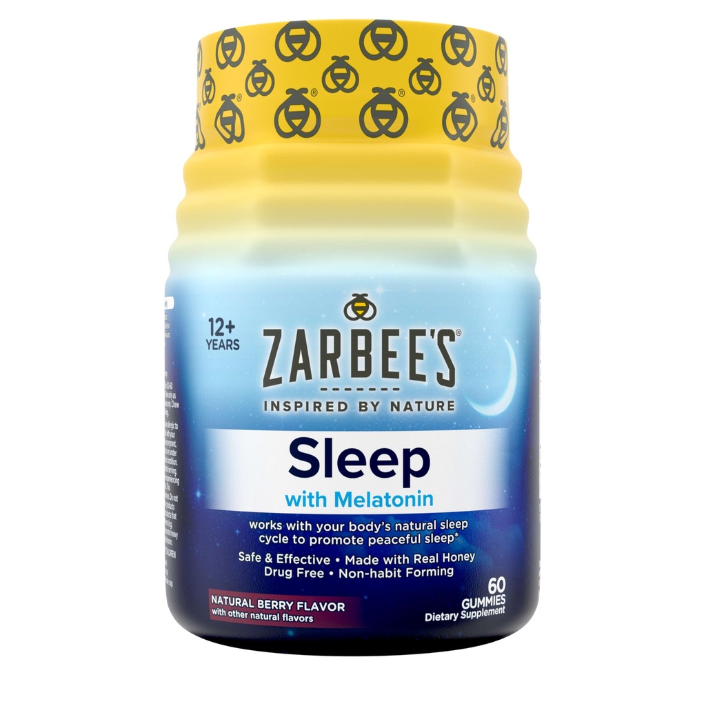 Limo Zarbee dalam Gummies 3mg Sleep Supplement untuk tidur nyaman, Mixed Fruit Flavor Alam, Dewasa Gummy Umur 12 Up, 60 Count