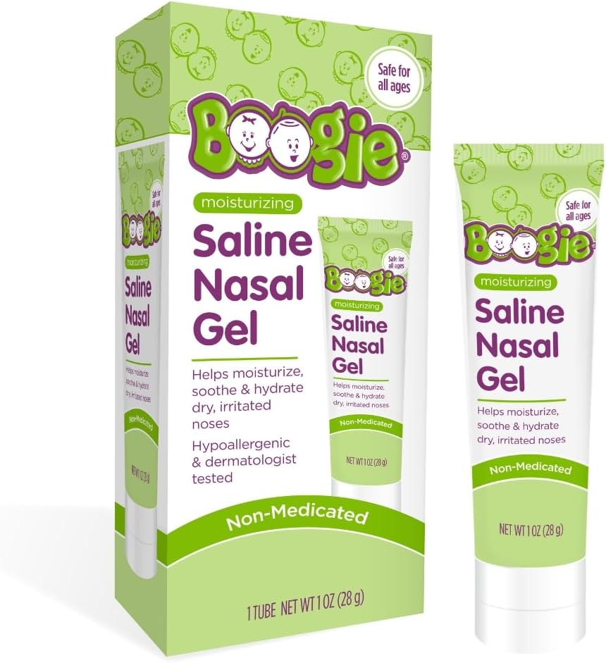 Boogie Saline Nasal Gel, Made with Aloe and Isotonic Saline, Soothes and Hydrates Dry or Irroted Nose, Unscented, Pack of 1