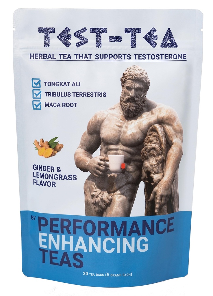 Test-Tea 124; Testosteron Boosting Herbal Tea for Men 14; Ginger and Lemongrass Flavor 124; 20 Pack Bag Alag 124; dengan Tongkat Ali, Tribulus Terstris dan Maca Root oleh Performance Enhancing Tes