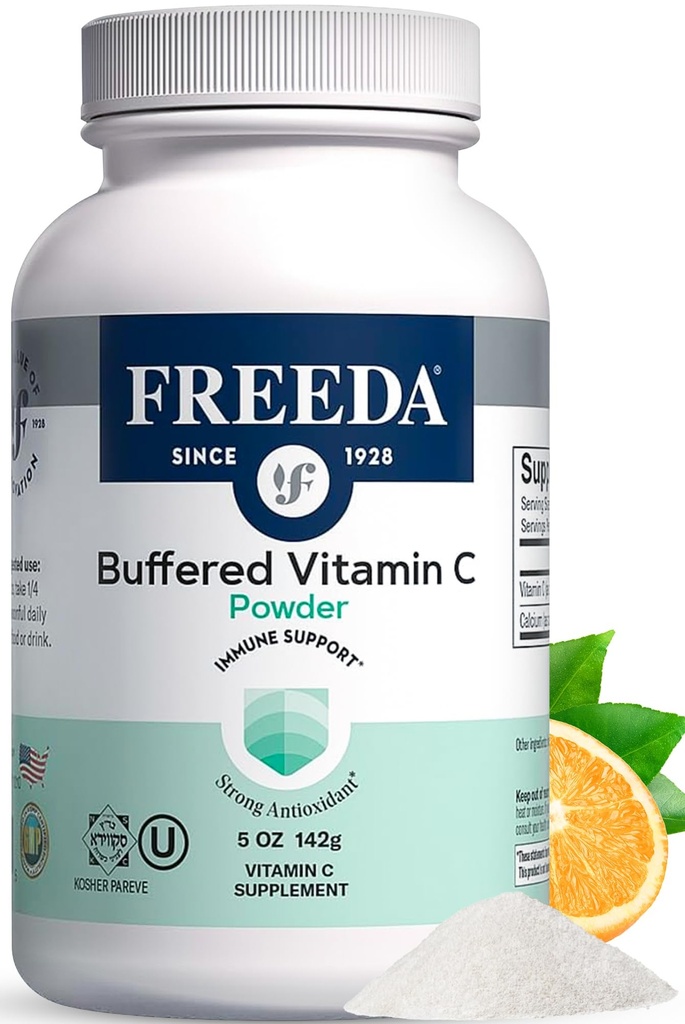 FREEDA Buffered Vitamin C Powder (Kalsium Accorbate) - Non-Acidic, Stomach- Friendly Vitamin C untuk Individu Sensitif - Vegan, Kosher, Sugar- Free Imune Dukungan - 5 oz