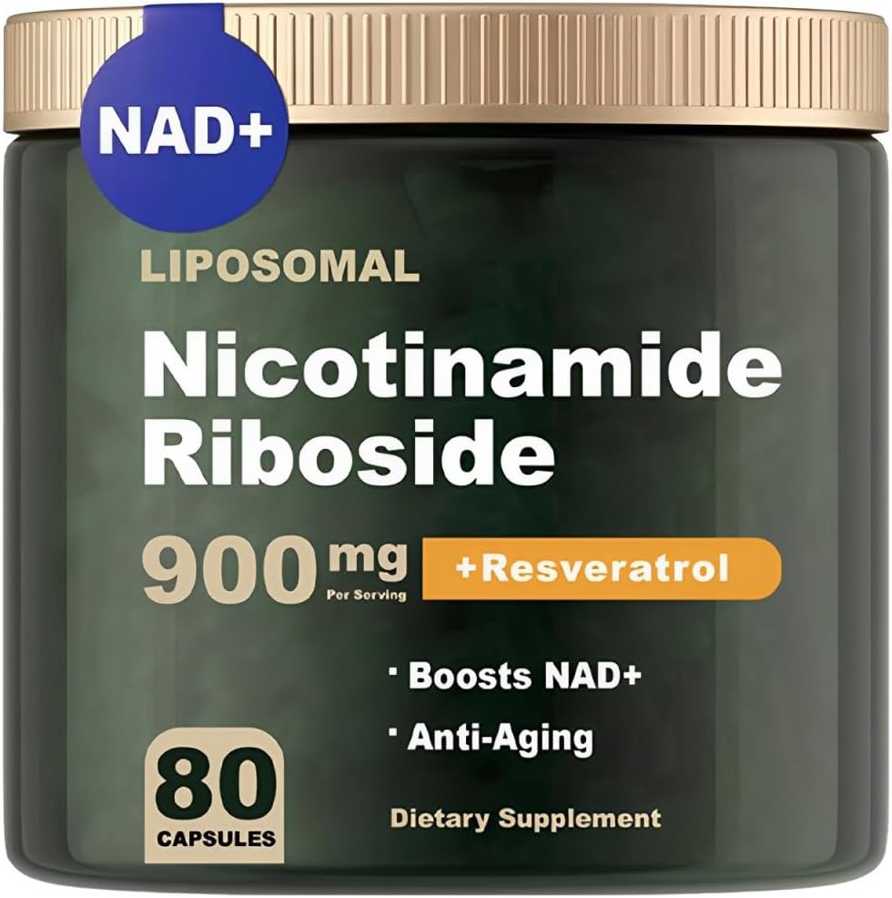 Tambahan NAD - NAD Nicotinamide Riboside 900 mg, Resveratrol, Quercetin - Tambahan NAD untuk Anti- Aging, Energi, Fokus - 80 Kapsul