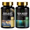 Shilajit untuk Men, Sea Moss dan Shilajit Bundle, Semua dalam 1 Suplemen dengan Koenzim Q10, Benih Hitam, Ashwagandha, Taurine, Burdock for Energy, Endurance, Antioksidant & Imune Dukungan, 240 Capsules