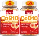 NEVISS Sugar Free CoQ10 Filled Gummies dengan Vitamin B12 10000mcg, Rhodiola Rosea dan Panax Ginseng Ekstrak, Vitamin B6, Koenzim Q10 Supplemen, 2 Pack