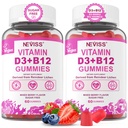 NEVISS 2Pack Vegan D3 + Vitamin B12 Gummies, Potensi Tinggi D3 5000IU & 1000 mcg Methylated B12, Vitamin D3 dan B12 untuk Dewasa, Dukung Kesehatan Bone, Imune & Energy Suplemen, 120 Count