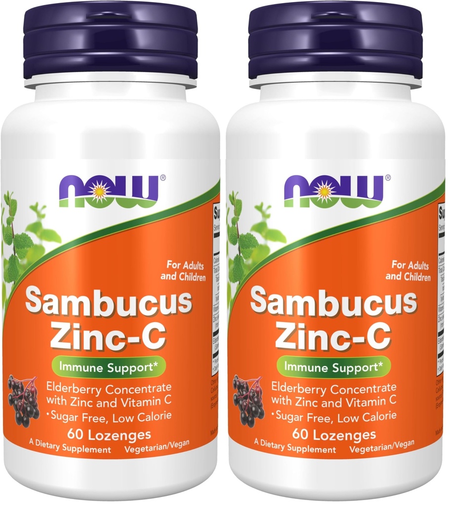 Suplemen SEKARANG, Sambucus Zinc-C dengan Konsentrat Elderberry dan Vitamin C, 60 Lozenges (Paket 2)