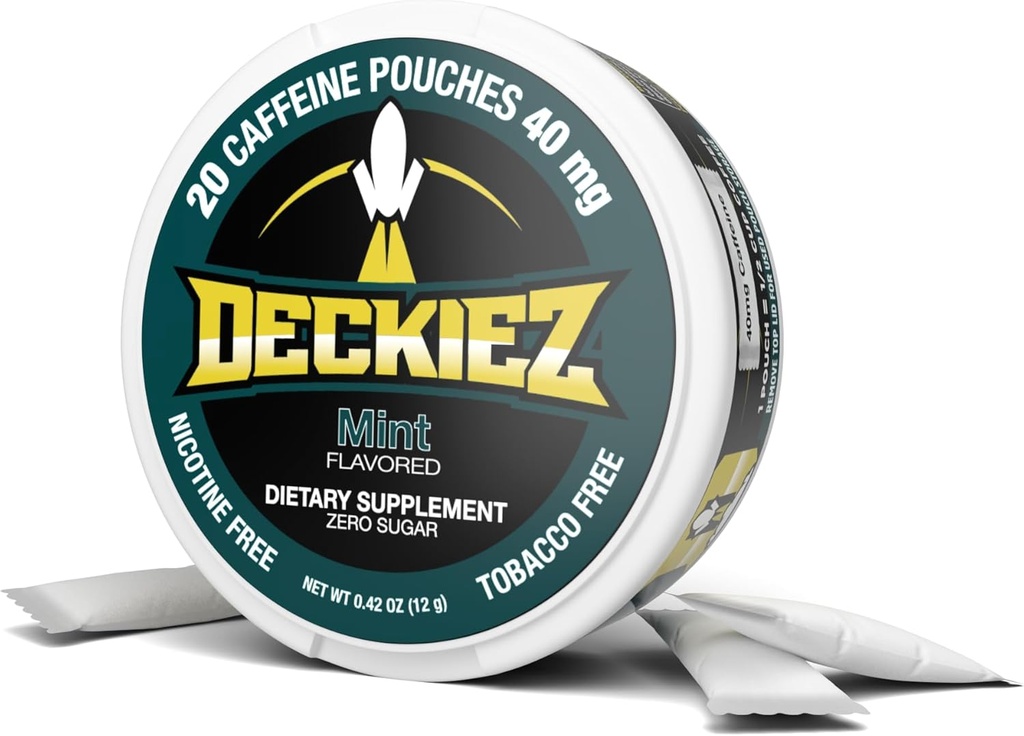 Deckiez Energy Pouches, 5 Cans (100 pelayan), Sugar Free Caffeine Supplement, Coffee Pouches & Energy Drink Alternative, 50mg Caffeine Pouches, Mint Flavor