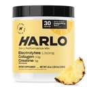 Harlo - Collagen & Creatine Electrolite Drink Mix - Pineapple Salt Flavor - Hydrating Pre & Post Workout - Pasokan Skin, Joints & Muscle Recovery - Sugar- Free Energy Boost