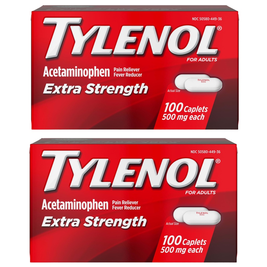 Tylenol Extra Enerver Reliever and Fever Reducer Caplets, 500 mg Acetaminophen, Pain Relief Pill for Headache, Bajache, Tooth and Minor Arthritis Pain Relief, 200 Count