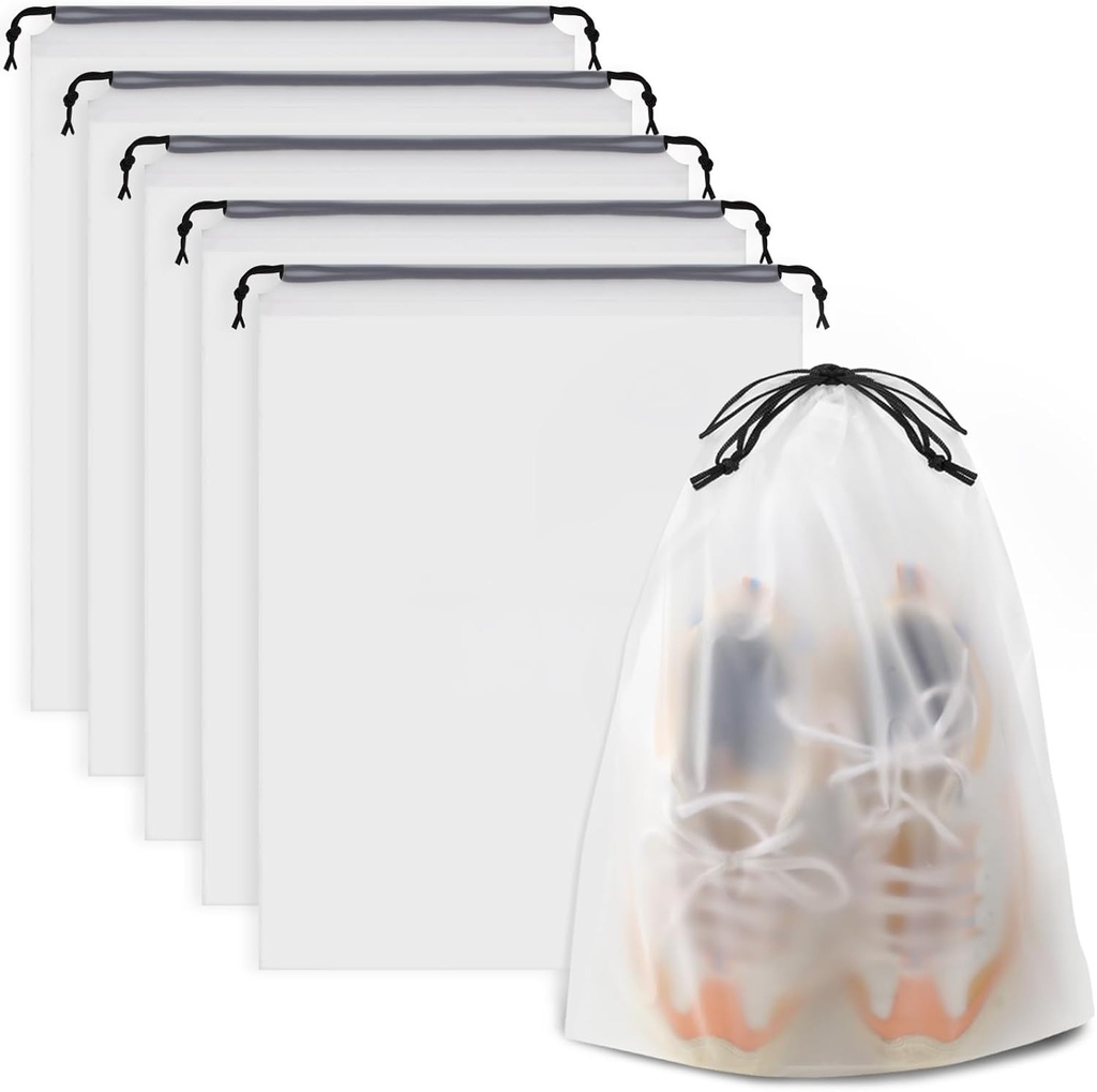 Perjalanan Waterproof Perjalanan Sepatu Drawstring untuk Packing, Penyimpanan, Perjalanan Esensial untuk Pria dan Wanita, 15.7 x 11,8 inci, Clear, 5 potong