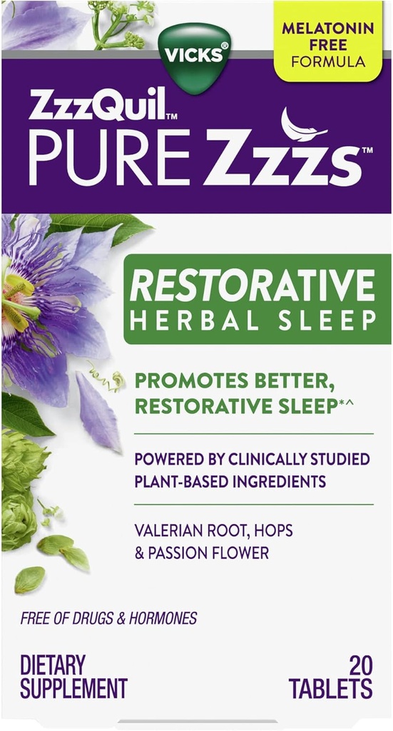 Vicks, ZzzQuil Pure Zzzs Reporative Herbal Sleep Aid Tablet, 20 Count