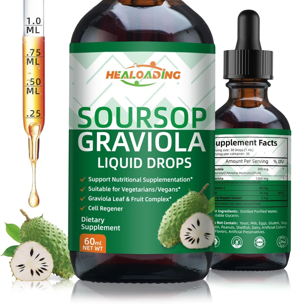 Soursop Bitters Liquid Drop: Graviola Organik Eursop Ekstrak Leaf Liquid untuk Dukungan Sel, Regenerasi, Immune Boost, Relax dan Antioksidant Dukungan