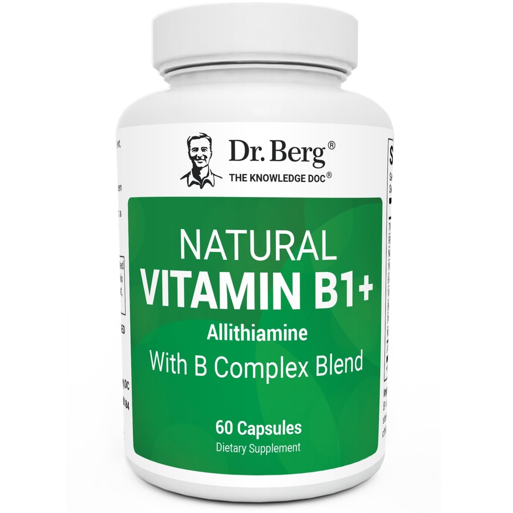 Dr. Berg Natural Vitamin B1 B6 B12 Kompleks - Allithiamine Vitamin B1 B1 Tambahan dengan 8 Estivenamin B Kompleks untuk Pria & Women Termasuk Thiamin, Niasin, Foxin, Magnesium & More - 60 Capsules