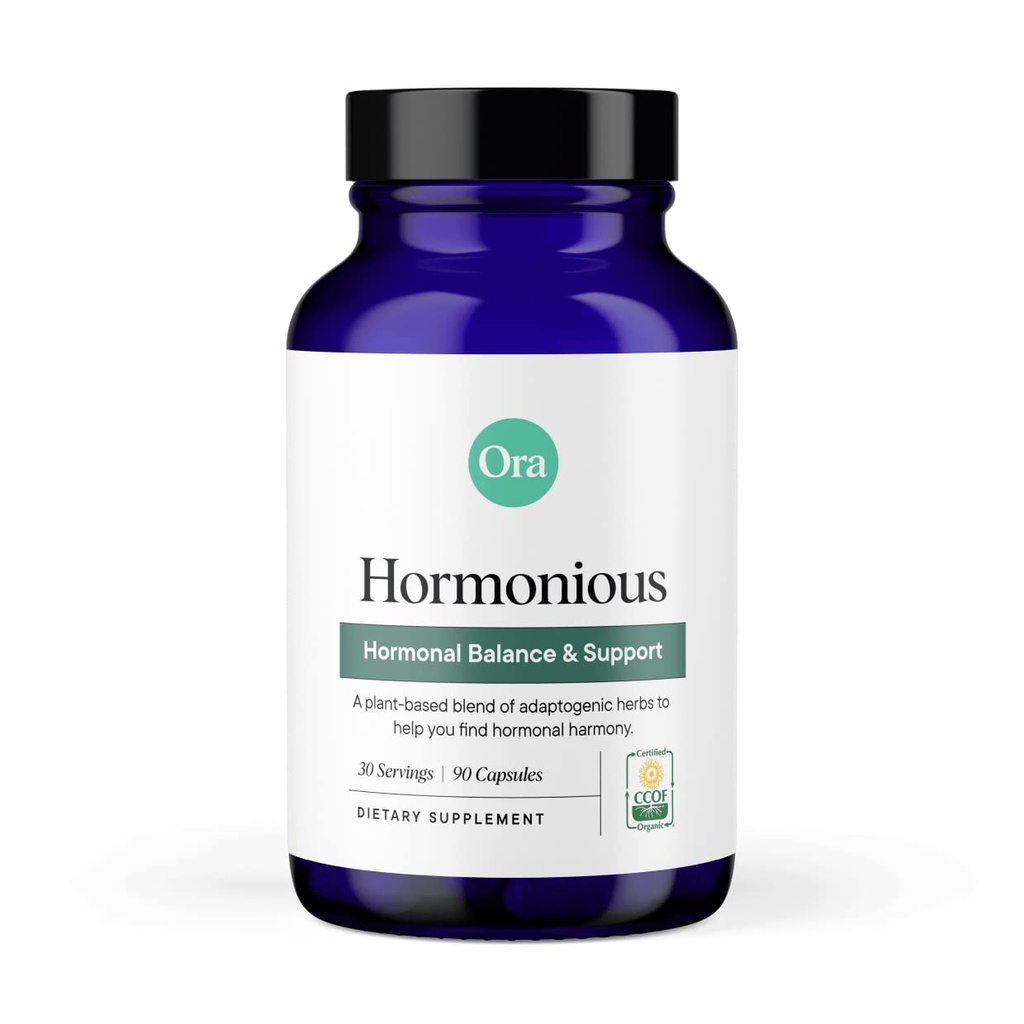 Ora Organic Natural Hormone Suplement & Hormonal Acneef for Women - Dukung Skin, Mood, Energy, PMS & Menopause - Ashwagandha, Maka, Burdock Root, Cordyceps & VIT C - 90 Capsules
