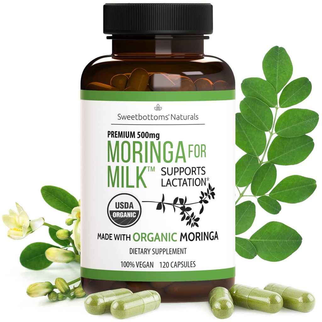 Suplemen Lactation - Kapsul Moringa untuk Dukungan Breastsush untuk Meningkatkan Suppply Breatmilk (120 ct) Pure Malungday Leader Poader for Milk Production Booster & Posnatal Vitamin A E K 500mg