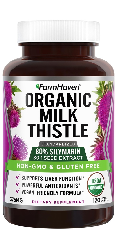 FarmHaven USDA Milk Organik Thistle Capsules 124; 30X Concentracted Seed Extract & 80% Silymarin Standardied - Supports Liver Fungsi dan Overall Health 124; Non-GMO 124; 120 Vegan Capsules