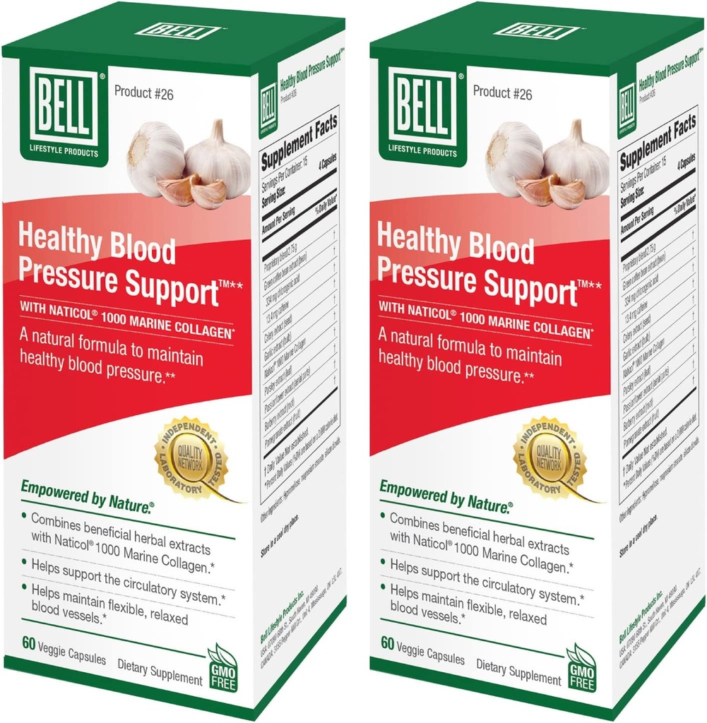 Bell Heally Blood Prespression Support ™ Unique Blend - Natural Blend of Green Coffee Bean Extract, Garlic & Celery Extract Blood Tekanan Suplemen - 2 Pack 60 Capsules Each, Vegan, Non-GMO