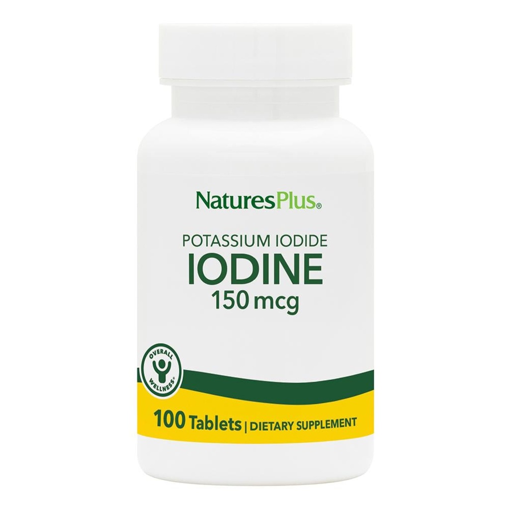 NaturesPlus Potasium Iodide - 150 mcg, 100 Vegan Tablet - Thyroid Support, Support Respiratory Health - Vegetarian, Gluten Free - 100 Servis