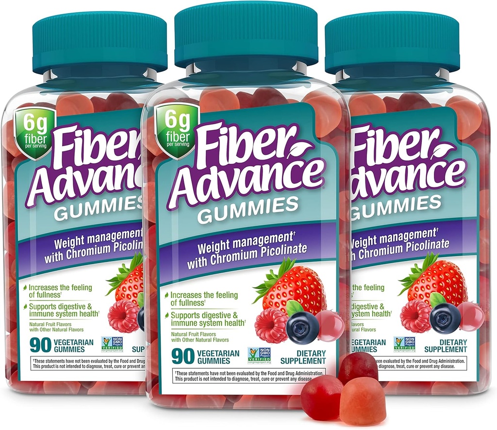 Fizer Advance Wheight Management Gummies 126; 100% Plant Based Fiber for Digetical Wellness and Gut Health 124; Chromium Picolinate for Weight Management Support (3- Pack)