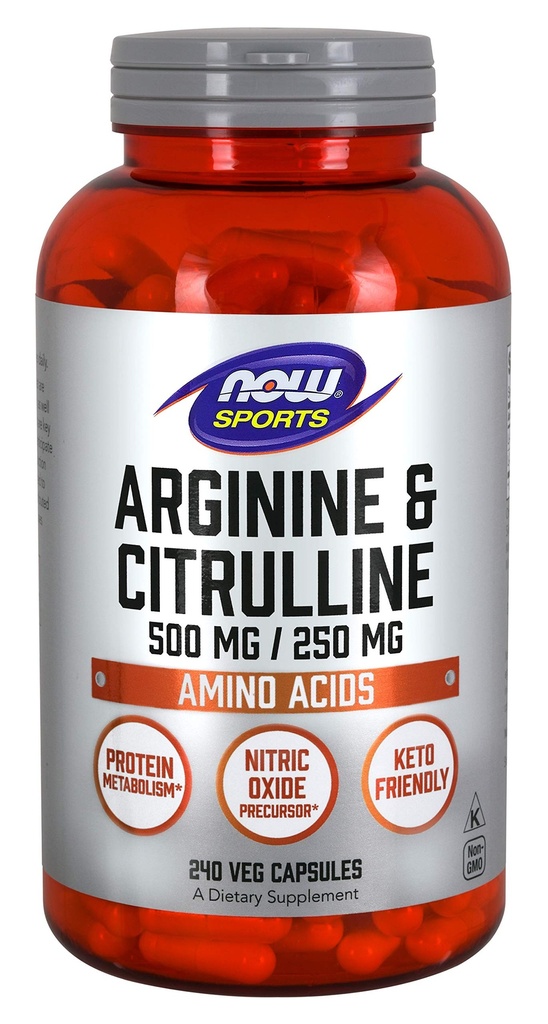 Nutres Olahraga SEKARANG, Arginine & Citrulline 500 mg / 250 mg, Amino Acids, 240 Veg Capsules