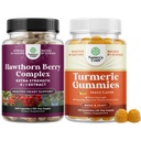 Bundle of Extra Power Hawthorn Berry Capsules - Ekstrate Disuble and Heart Health Supplement and Turmeric Gummies for Dewas Peach Flavor - Ekstra Kekuatan Dukungan Gummies Gabungan