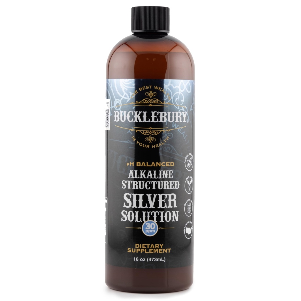 Bucklebury Silver Solution Liquid 30plm - pH Balanced Natural Alkali Strucred Colloidal Silver Liquid for Imune Support & Overall Health - Gluten Free Colloidal Drops for Dewasa & Pets - 16 Oz