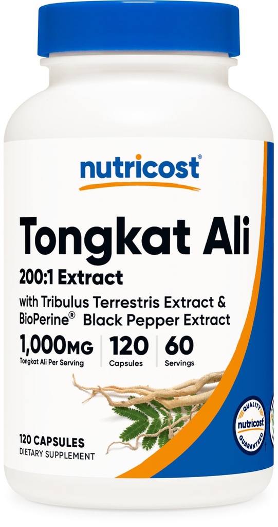 Nutricost Tongkat Ali 1.000mg 120 Kapsul - dengan Tribulus Terrestris dan BioPerine, Vegetarian Caps, Non-GMO, Gluten Free, Extract