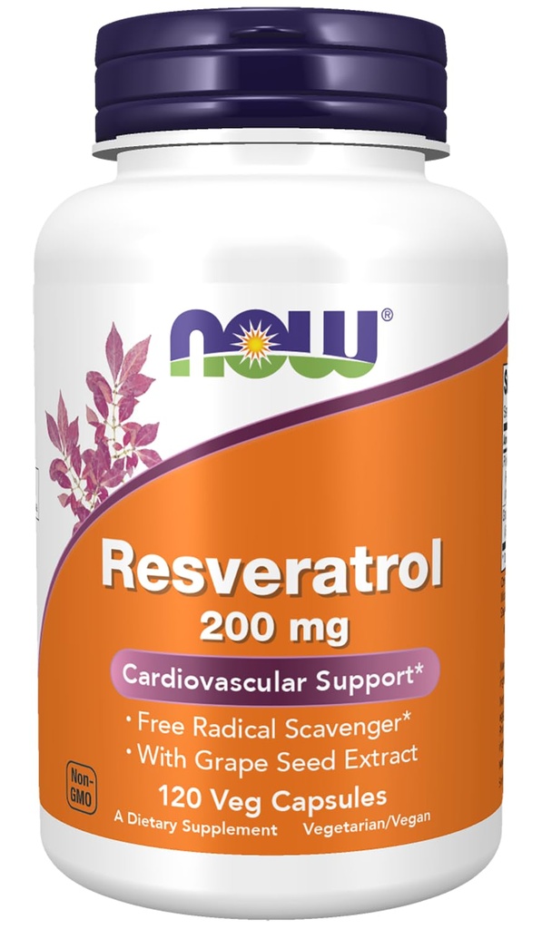Suplemen SEKARANG, Reveratrol Alam 200 mg dengan Red Wine Extract, 120 Veg Capsules