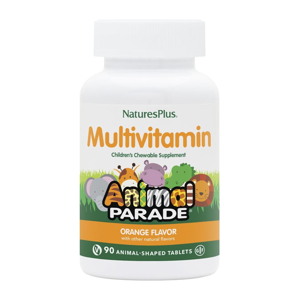 Natuture Plus Animal Parade Multivitamin - Orange Flavor - 90 Animall-Shaped Tablet - Promotes Kesehatan & Well- Menjadi - Vegetarian, Gluten Bebas - 45 Hamba