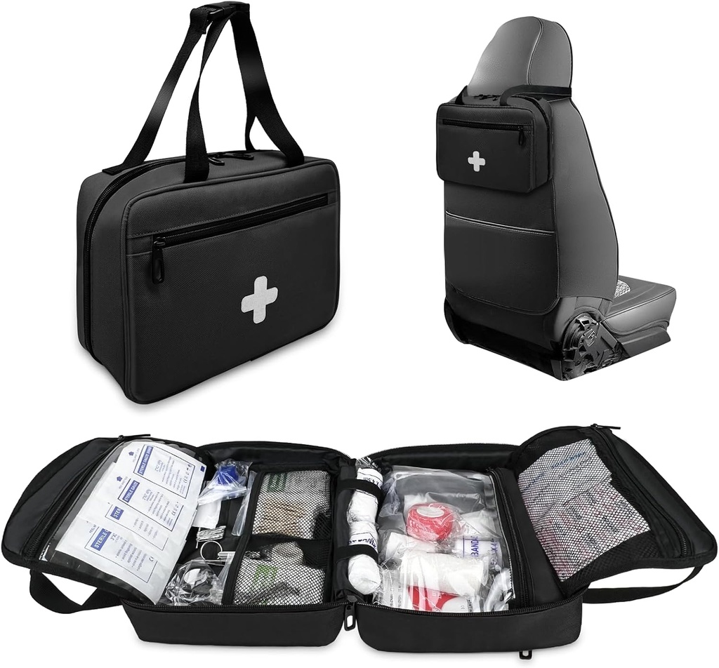Aid Bag Kosong, Compact and Portable Medical Supplies Organizer dengan Multiple Comments, Trauma Bag for Travel, Camping, Hiking, Car, Travel and Home Use, Black (Bag Only)