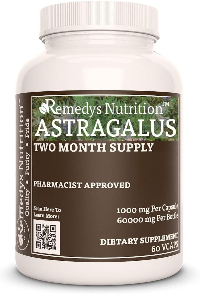 Astragalus Remedy 's Nutrition MEGA Kekuatan 1.000 mg per Capsule / 60.000 mg per VCaps Vegan Botol