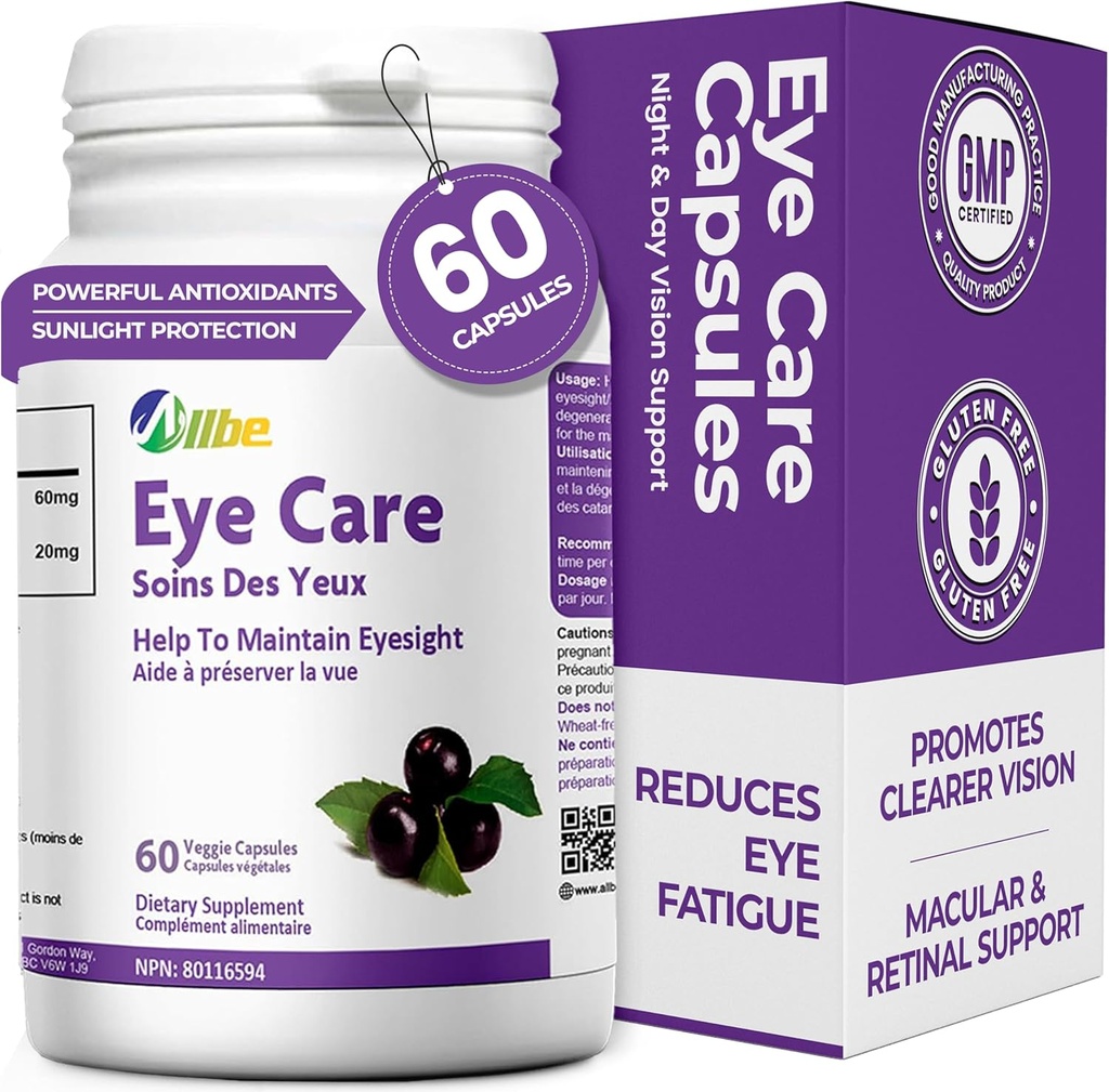 Eye Care Capsules, Pack of 60 Lutein 20mg and Maqui Berry 60mg Servings, Eye Health Suplemen untuk orang dewasa