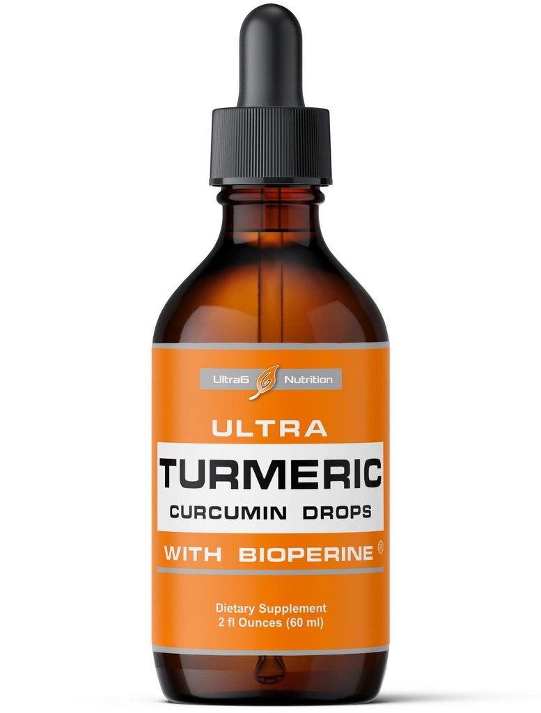 Ultra6 Nutrition Liquid Turmeric Curcumin Extract dengan Black Pepper - Turmeric Drops with Bioperine - EasytoTake Suplemen Terbuat di USA (60ml)