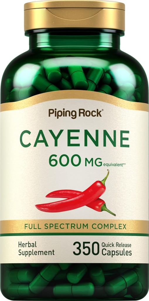 Piping Rock Cayenne Pepper Capsules 124; 600mg 124; 350 Menghitung 124; konsentrasi Ekstraksi Tambahan 126; Non-GMO, Gluten Bebas