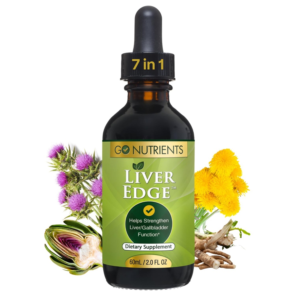 Go Nutrients Liver Edge - Suplemen Thistle Milk untuk Liver Cleanse, Detox & Repair dengan Extract Artichoke for Health & Fatty Liver Dupport, Organic Liquid Drops & Tincture - 2 oz, 48