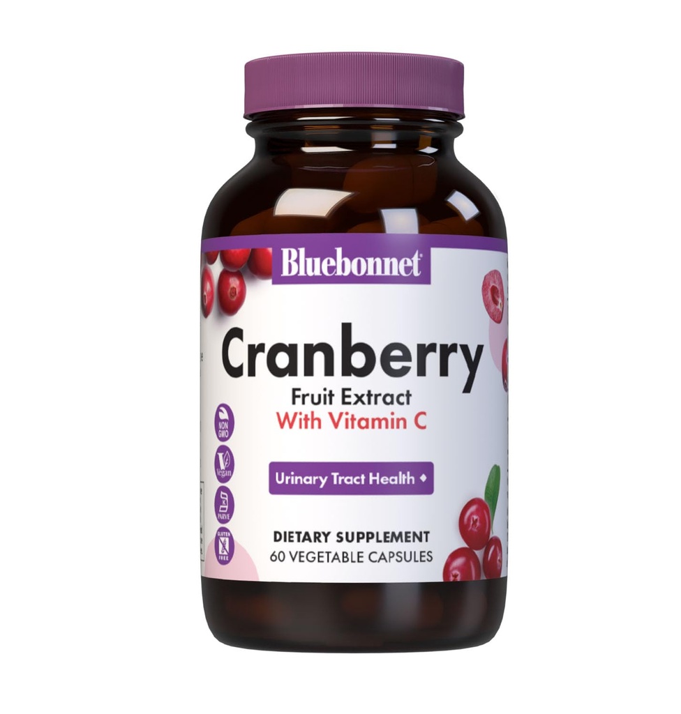 Bluebonnet Nutrition Cranberry Fruit Extract, Urinary Tract Support *, Non- GMO, Kosher- Certified, Vegan, Gluten- Free, Soy- Free, 60 Vegetable Ctsules, 60 Servings