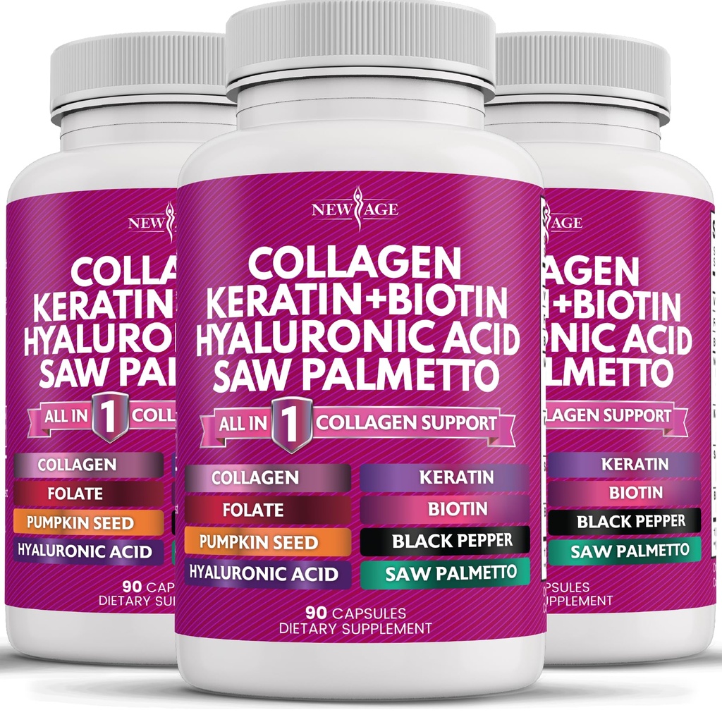 Collagen Pill Biotin Kertin Saw Palmetto Hyaluronic Aci- Vitamin E Folic Acid Pumpkin MSM- 270 Count