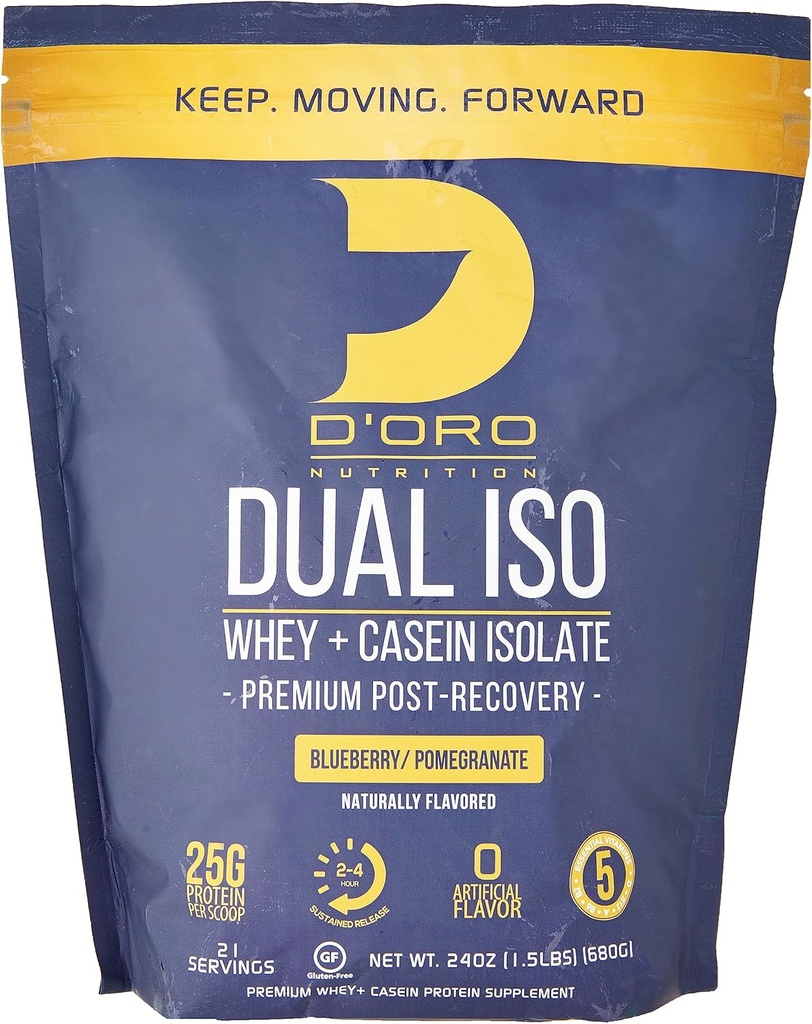 Dual ISO Whiy & Casein Isolate Protein Powder - Blueberry & Poteciate Flavor - Premium Post Recovery Protein Powder - 27G Protein Per Scoop