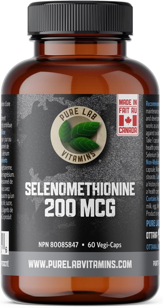 Selenium 200mcg Suplemen - Selenomethionine - 60 v- caps oleh Pure Lab Vitamin - Gluten Free Made di Kanada.