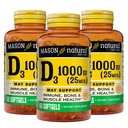 MASON NATURAL Vitamin D3 25 mcg (1000 IU), Bone & Imune Dukung, dari Fish Liver Oil, 60 Softgel (Paket 3)