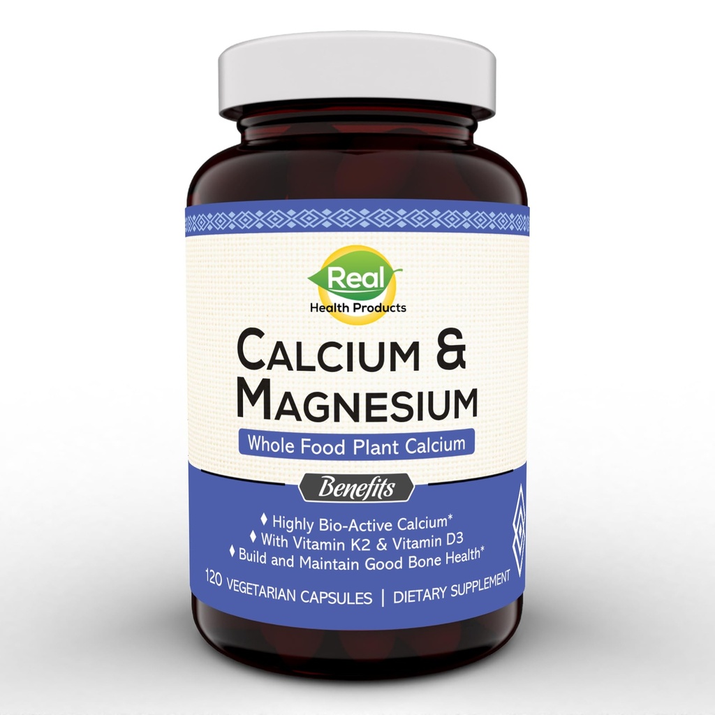 Plant Calcium & Magnesium Suplemen dengan Boron, Vitamin D3 & K2 MK-7 - Optimal Calcium-Magnesium Ratio untuk Kekuatan Tulang dan Kesehatan, Vegan, Non- GMO, Allergen- Free, 120 Capsules