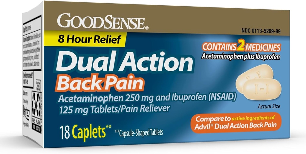 GoodSense Dual Action Acetaminophen and Ibuprofen (NSAID) Tablet, 250 mg / 125 mg, Back Pain, 18 Count