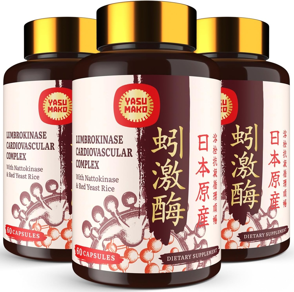 Lumbrokinase 100mg (Max Activity 1.000,000 LKU), Nattokinase 100mg-2,000 FU of Activity dan Red Yeast Rice 300mg, Lumbrokinase Enzymes Suppplemen, Cognition, 180 Capsules (Paket 3)