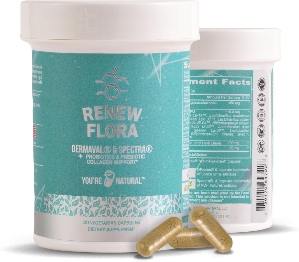 Renew Flora - Advanced Collagen & Skin Dukung - Antioksidant Plus Digetical enzim dan Gut Dukungan untuk Perempuan & Men with Clinical Studies - Lacnaciillus and 12 Registered progly - 30 Day Suppply