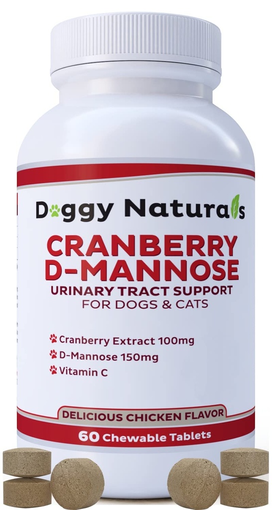 Cranberry D- Mannose for Dogs and Cats Urinary Tract Infeksi Support Prevents and Eliminates UTI, Bladder Infection Ginney Dukungan, Antioksidant (Single Power Tablet, 60 Count)