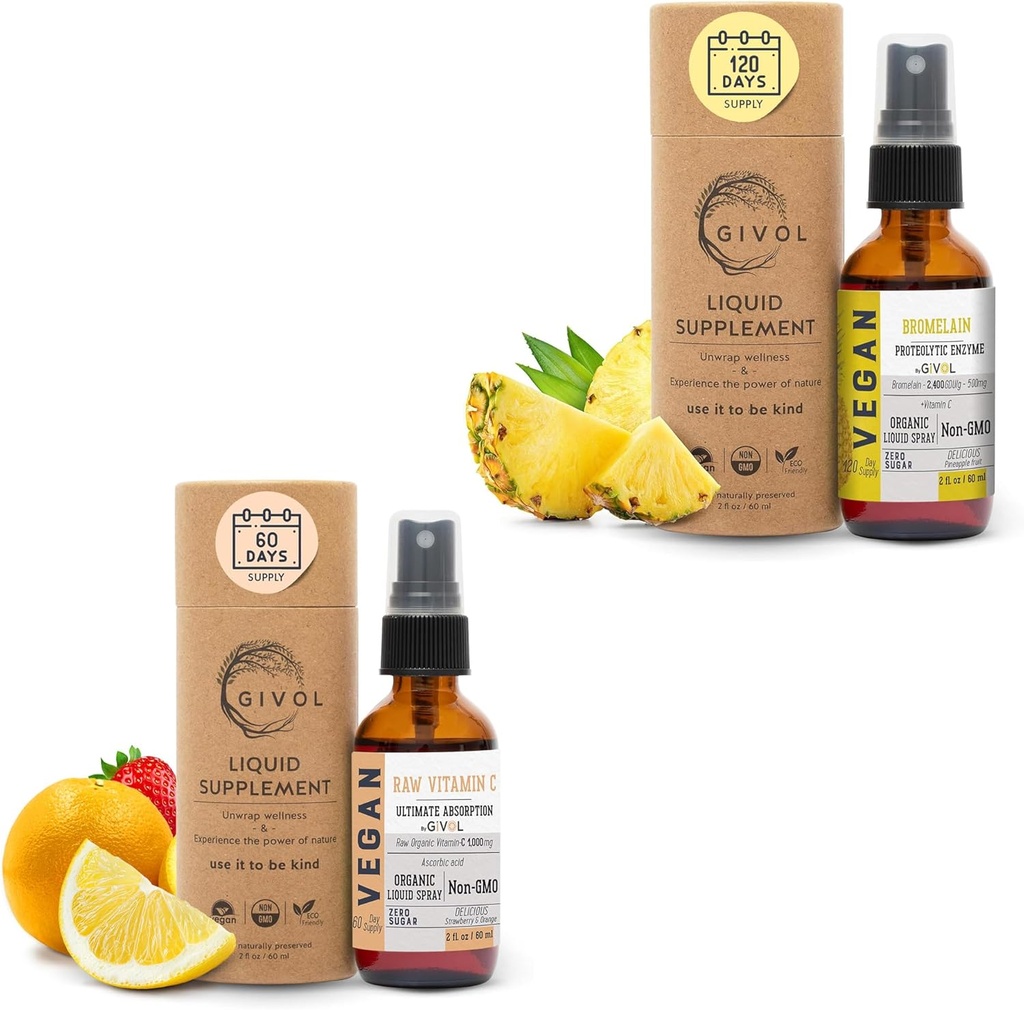 Raw Bromelain Mist-Liquid Pineapple Extract - Enhanced Potency 500mg dan Vitamin C Extra Strength Mist: Sunt Absorcience Liquid Protein Tambahan Absory, Optimizes Wellness Benefits