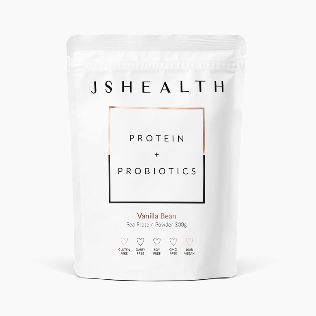 JSHealth Vegan Pea Protein Powder dengan Propoder - Vanilla Bean Flavor - Gluten Free, Non GMO, Plant Based Protein Drink, 300g