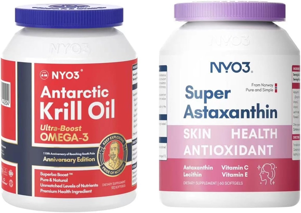 Krill Oil Omega 3 100mg softgels dan astaxanthin 12mg antioksidant suplemen Bundle